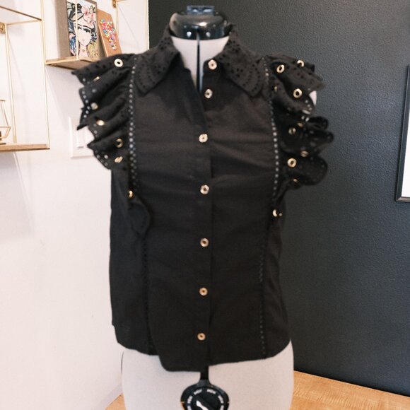 Christy Lynn Tania Ruffle Eyelet top with Gold accents - Size Small - Picture 2 of 11